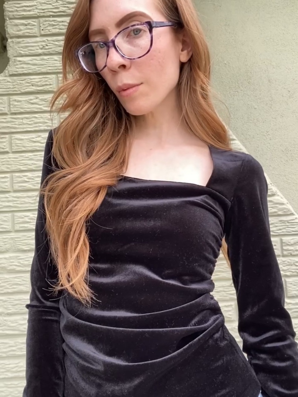 1 State Velvet Square-Neck Long Sleeve Top